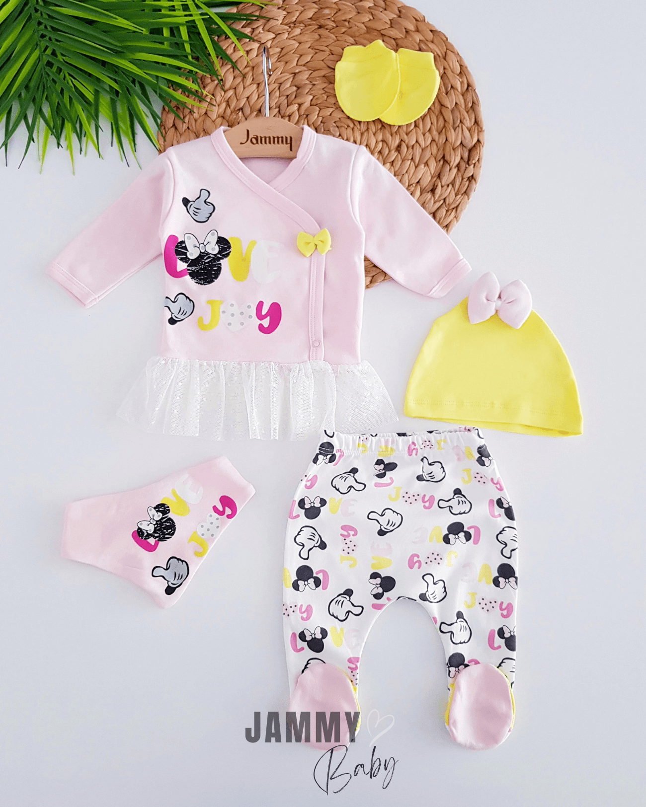 Love Joy Fiyonk Şapkalı 5'li Zıbın Set-PEMBE