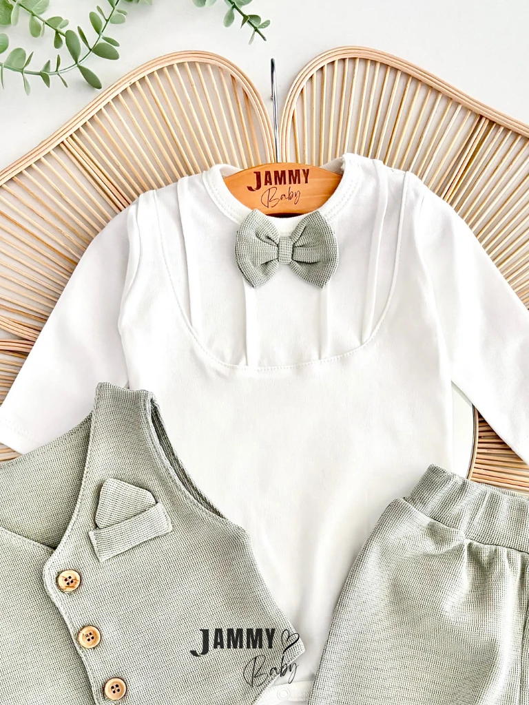 Adrian Yelekli 3 Parça Bebek Takım-YEŞİL