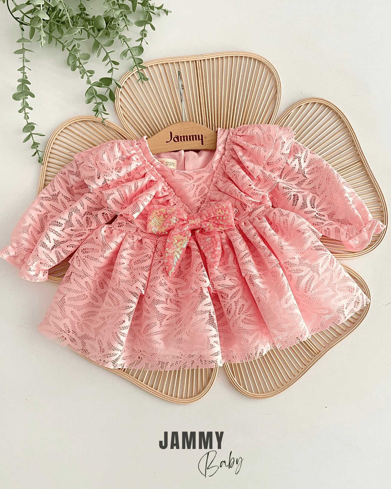 Lola Dantel Pul Fiyonklu Özel Gün Elbise-PEMBE