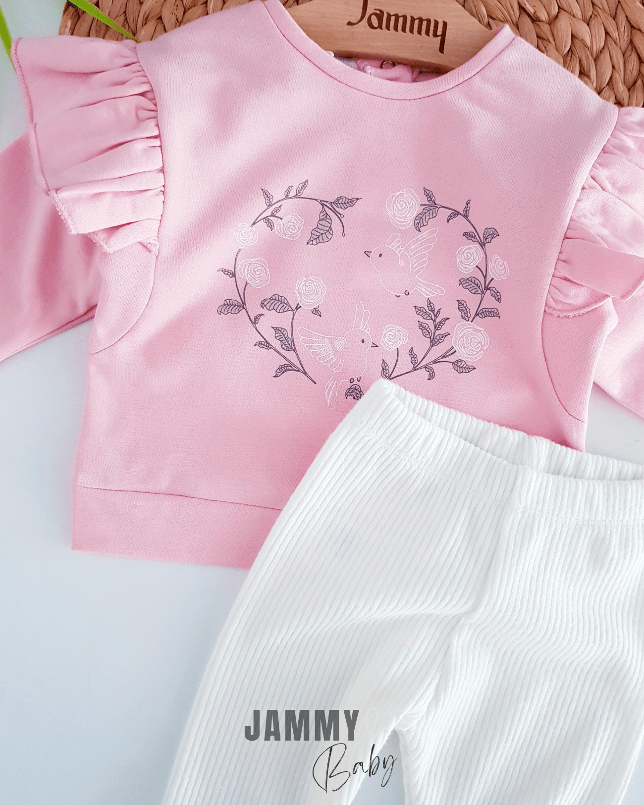 Kuş Temalı Kaşkorse Taytlı Takım-PEMBE