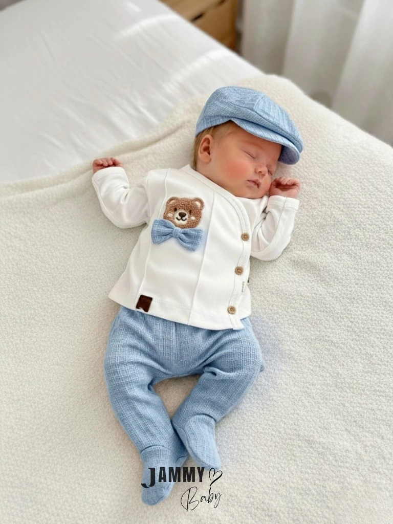 Süzene Ayıcık Kasketli 5 Parça Yenidoğan Set-MAVİ