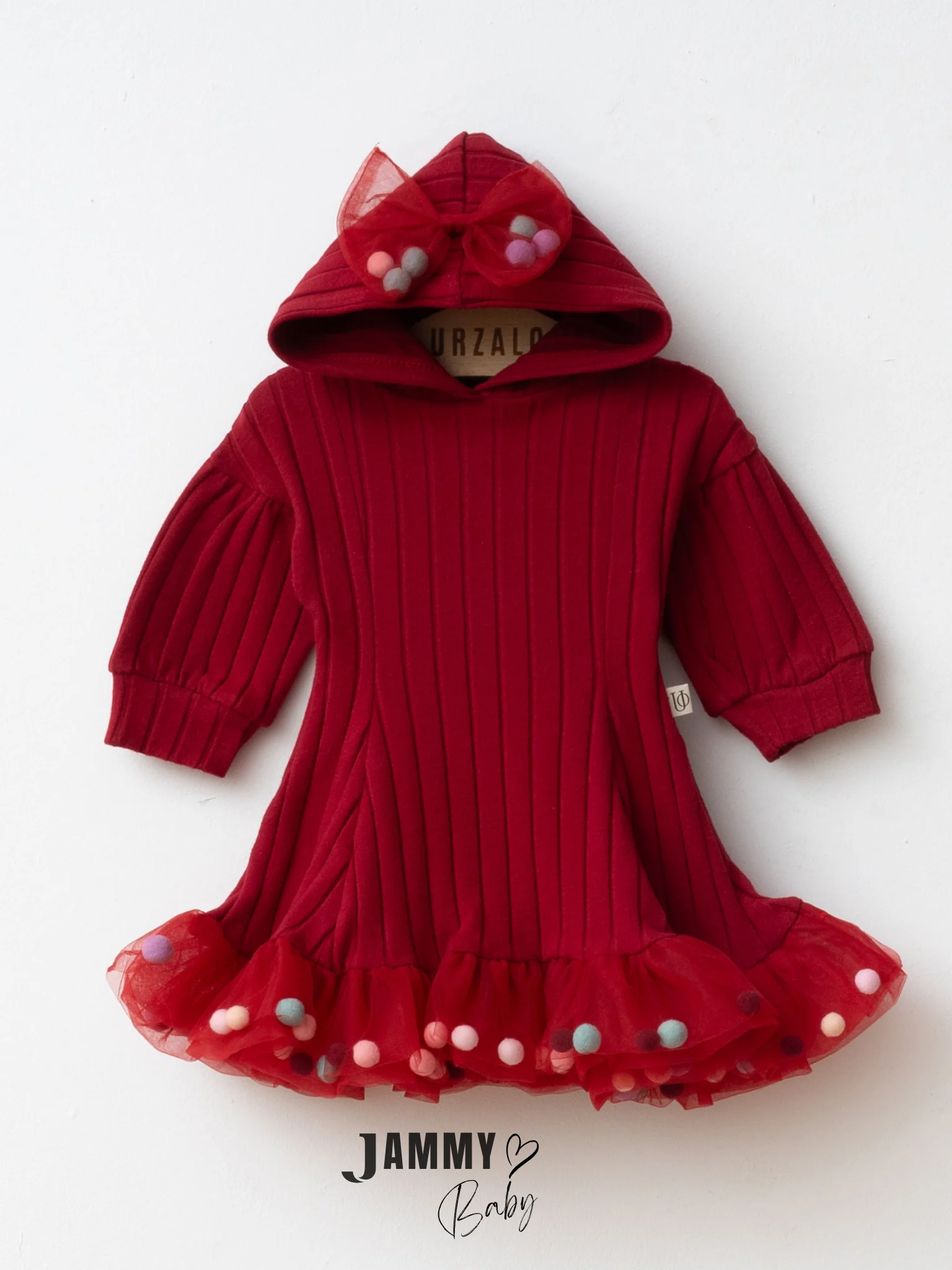 Candy Ponponlu Puffy Elbise-BORDO