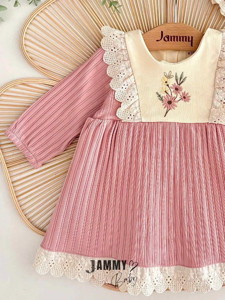 Happy Flowers Bandanalı Elbise Set-GÜL KURUSU