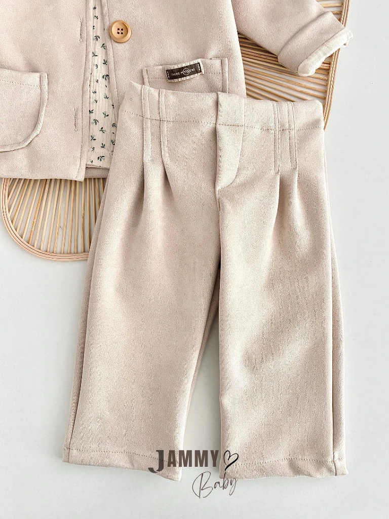 Belinda Süet Takım / Müslin Çiçekli Gömlek-BEJ