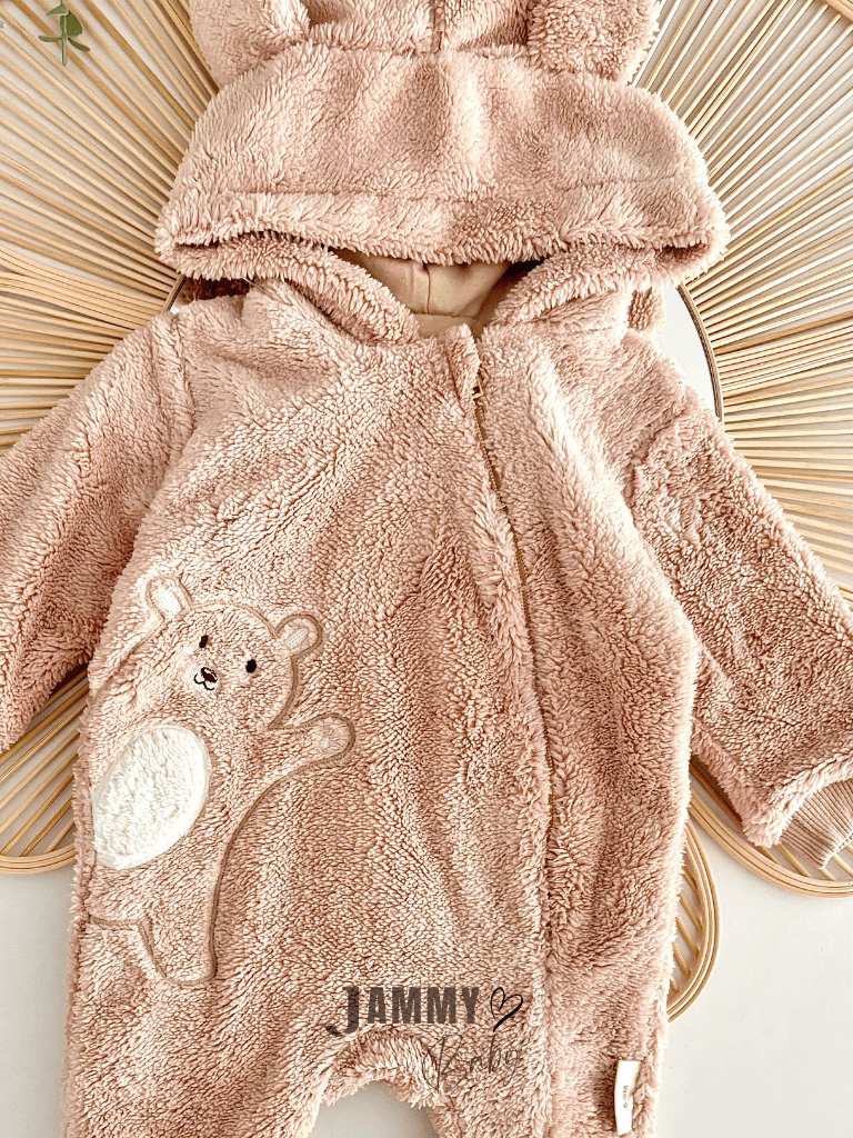 Sweety Bear Fermuarlı Peluş Tulum-KAHVERENGİ