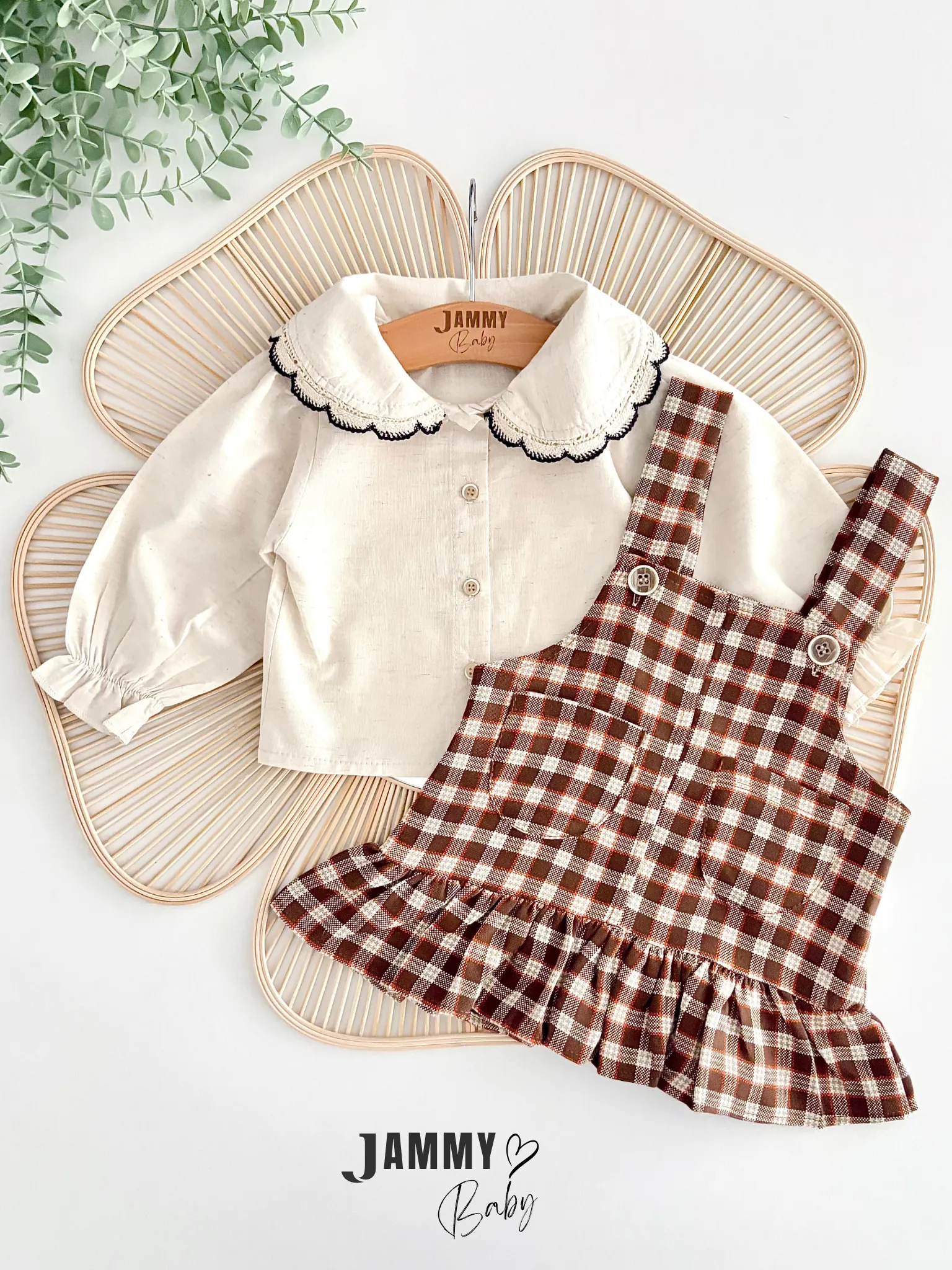 Eleanor Keten Gömlekli Ekose Desenli Jile Elbise Set-KAHVERENGİ