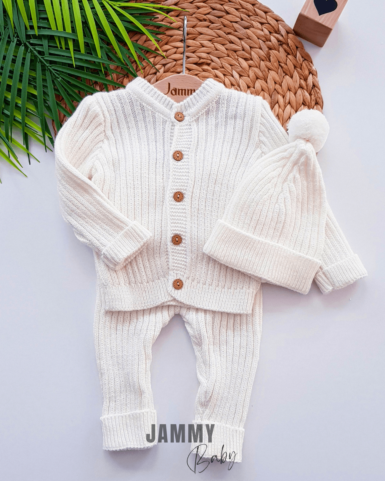 Triko Hırkalı Unisex Şapkalı Takım-EKRU