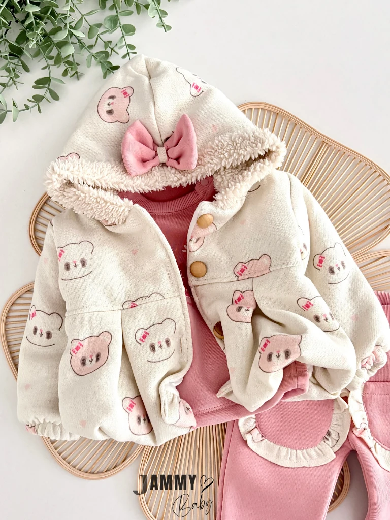 Winter Bear Kaşe Mont / 3 İplik Alt Üst Takım-GÜL KURUSU