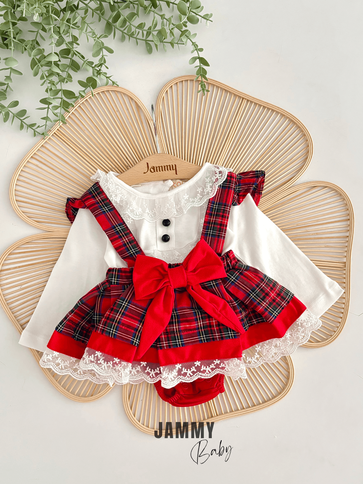 Ayla Ekoseli Romper / Body Set-KIRMIZI