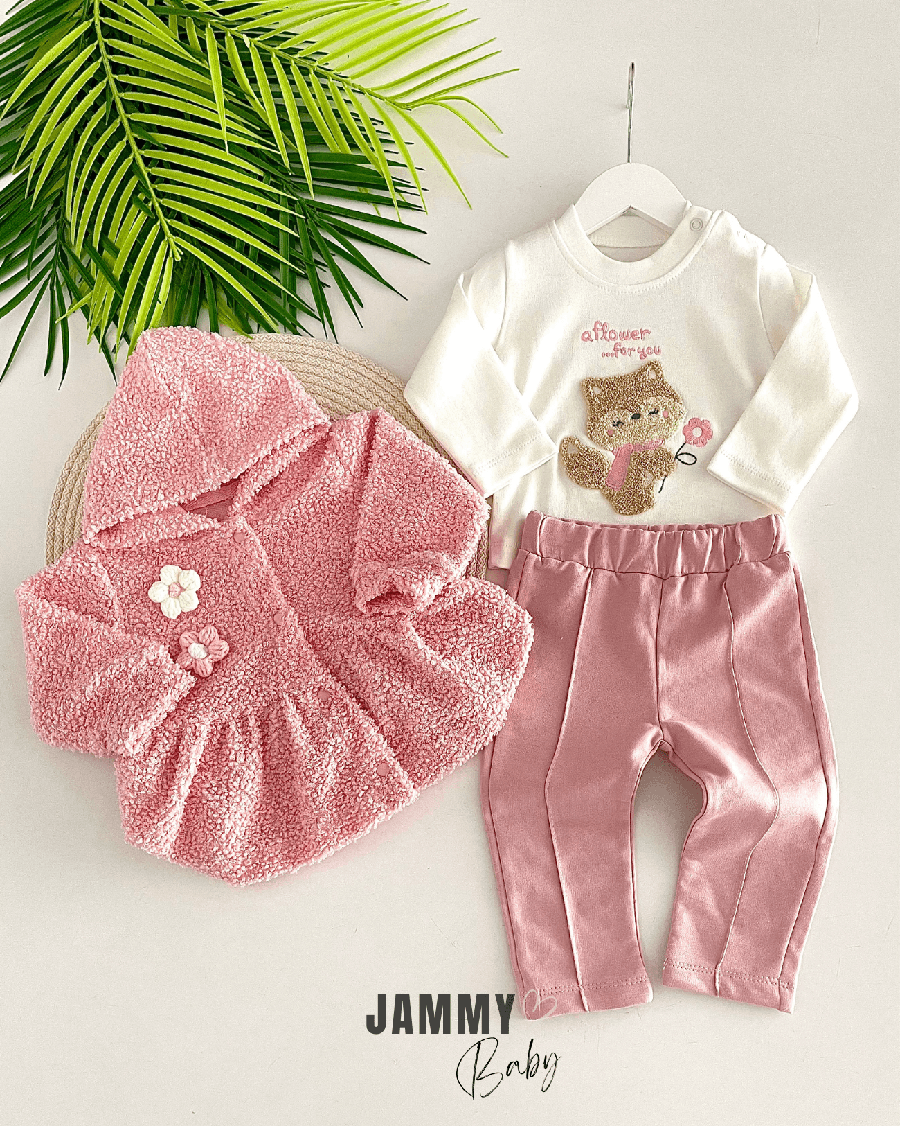 Buklet Hırkalı 3'lü Mevsimlik Takım-PEMBE