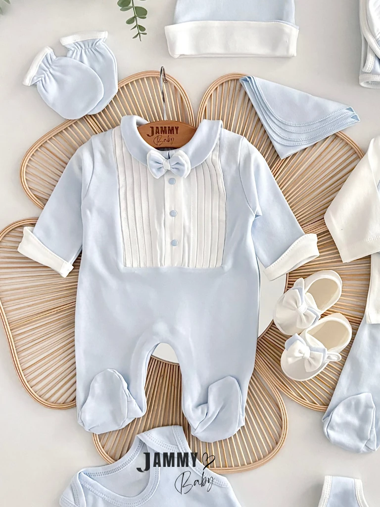 Pliseli Şık 10 Parça Yenidoğan Set-AÇIK MAVİ