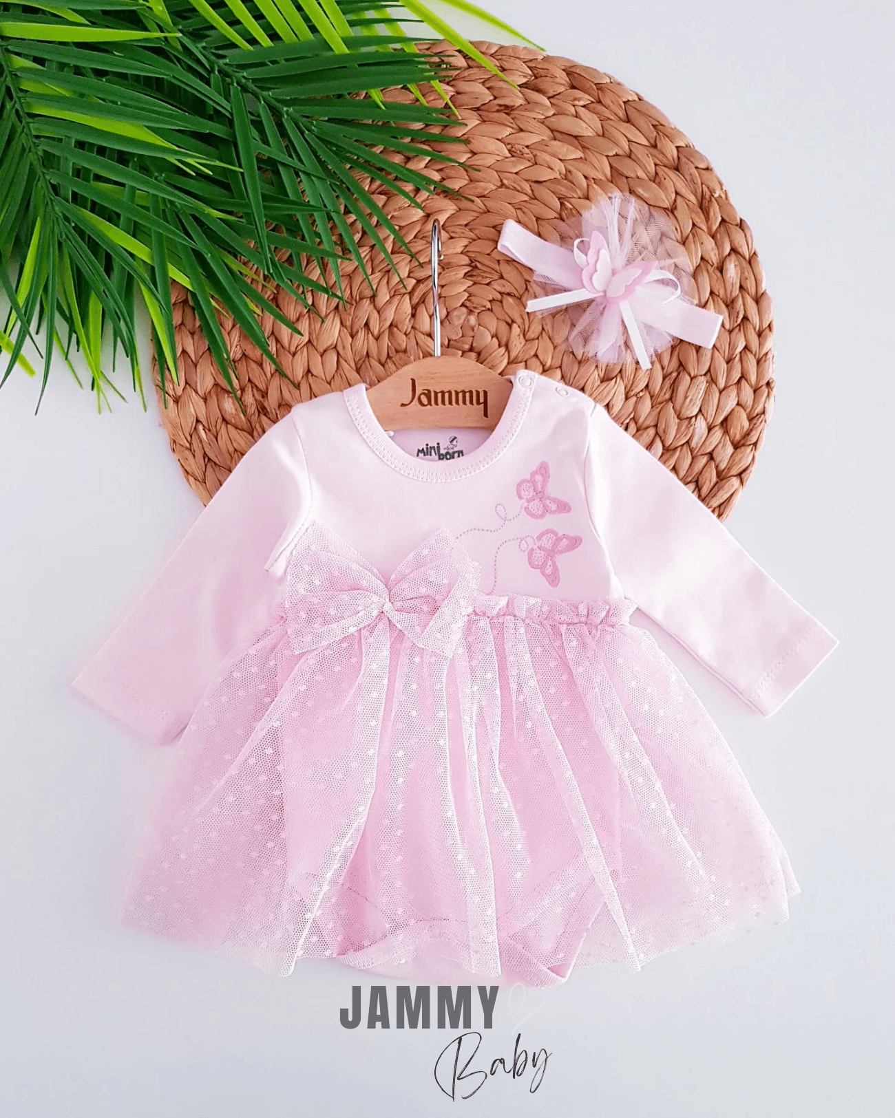 Butterfly İşlemeli Tüllü Bandanalı Elbise Set-PEMBE