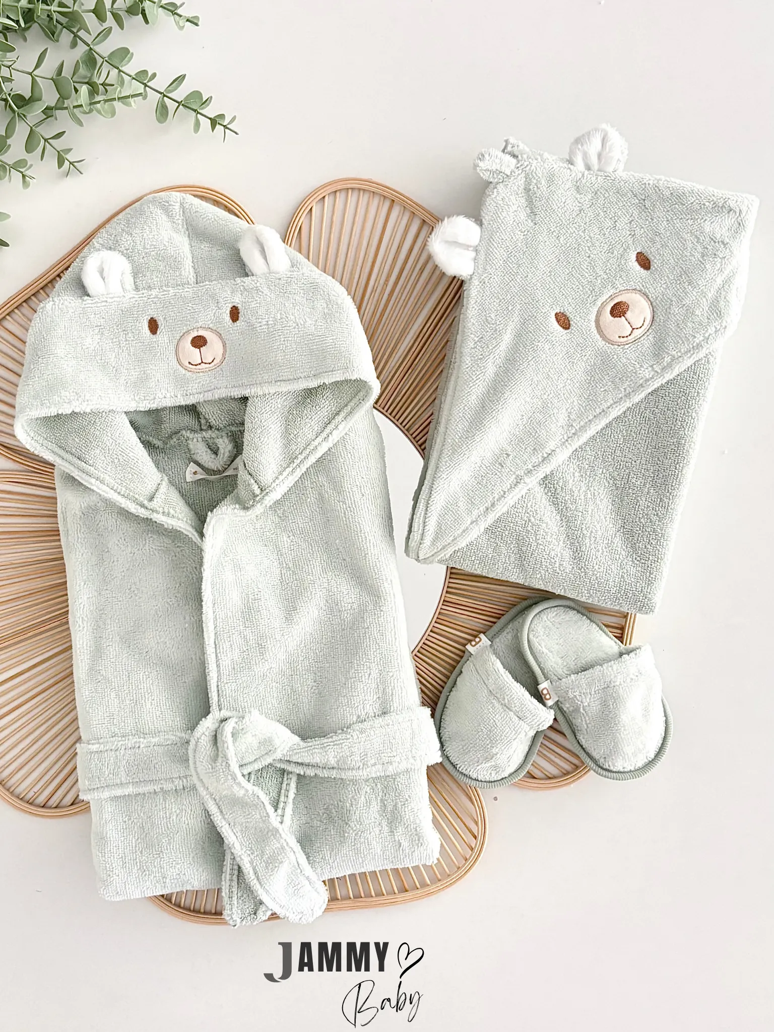 Bear's 3 Parça Bornoz Set-MİNT YEŞİLİ