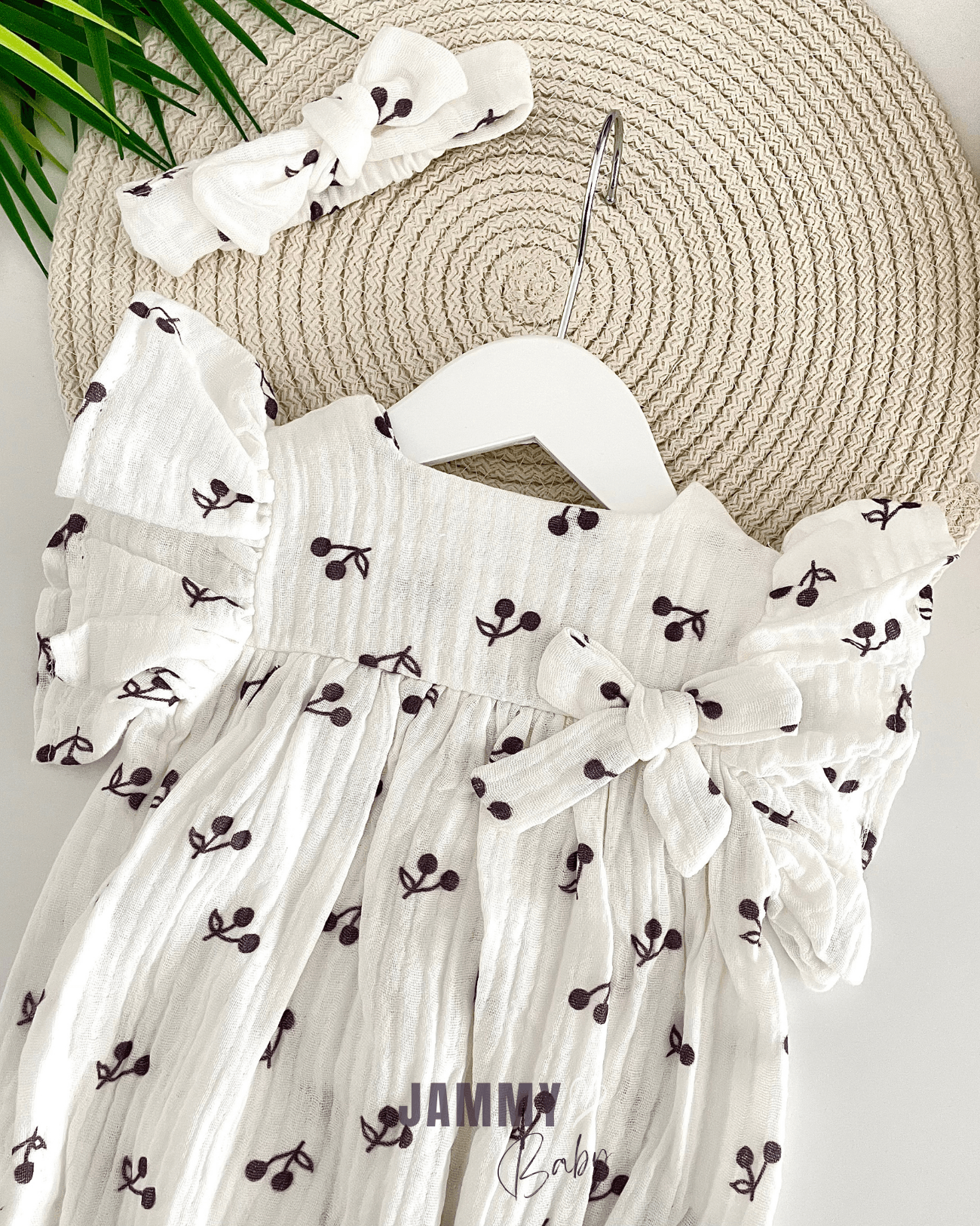 Kirazlı Müslin Bandanalı Romper Set-BEYAZ