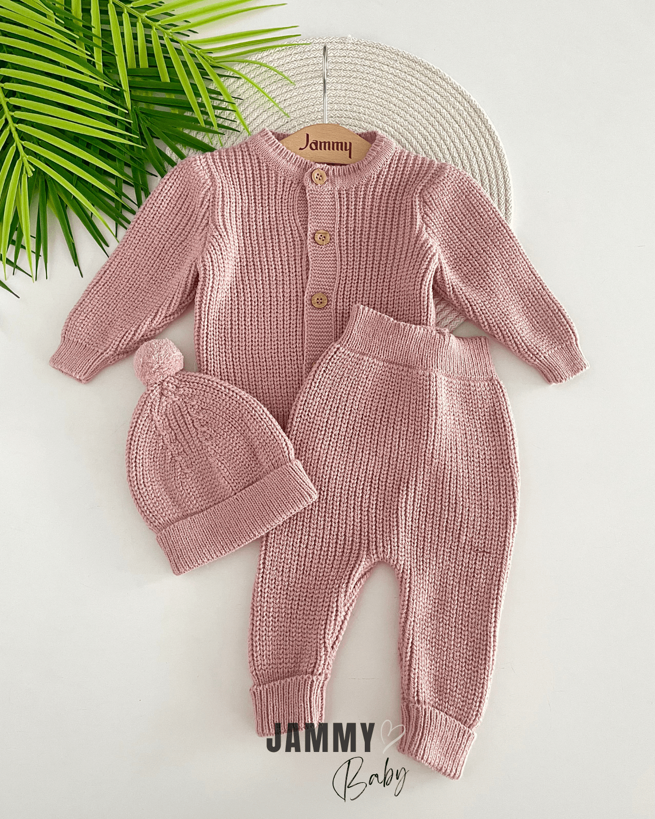 Triko Hırkalı Unisex Şapkalı Takım-GÜL KURUSU
