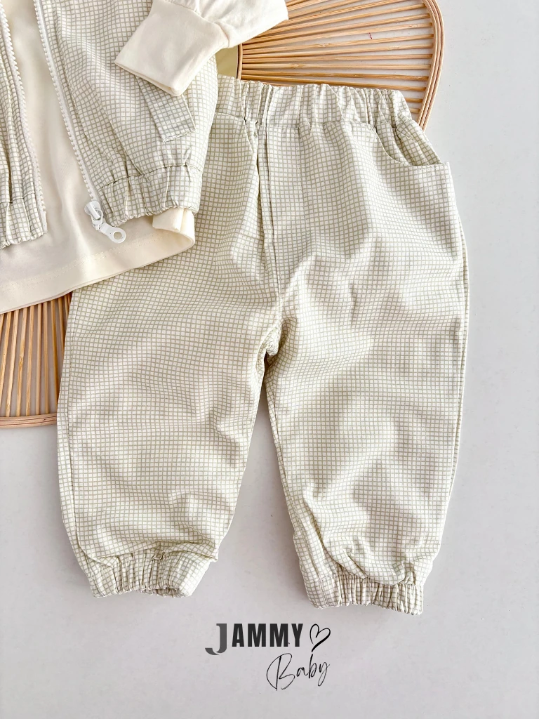 Barny Kareli Yelekli 3'lü Takım-KREM