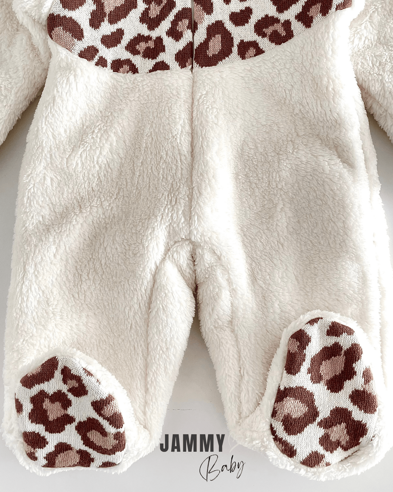Luxury Collection Pamuk Astarlı Dış Giyim Leopar Peluş Kozmonot Tulum-EKRU