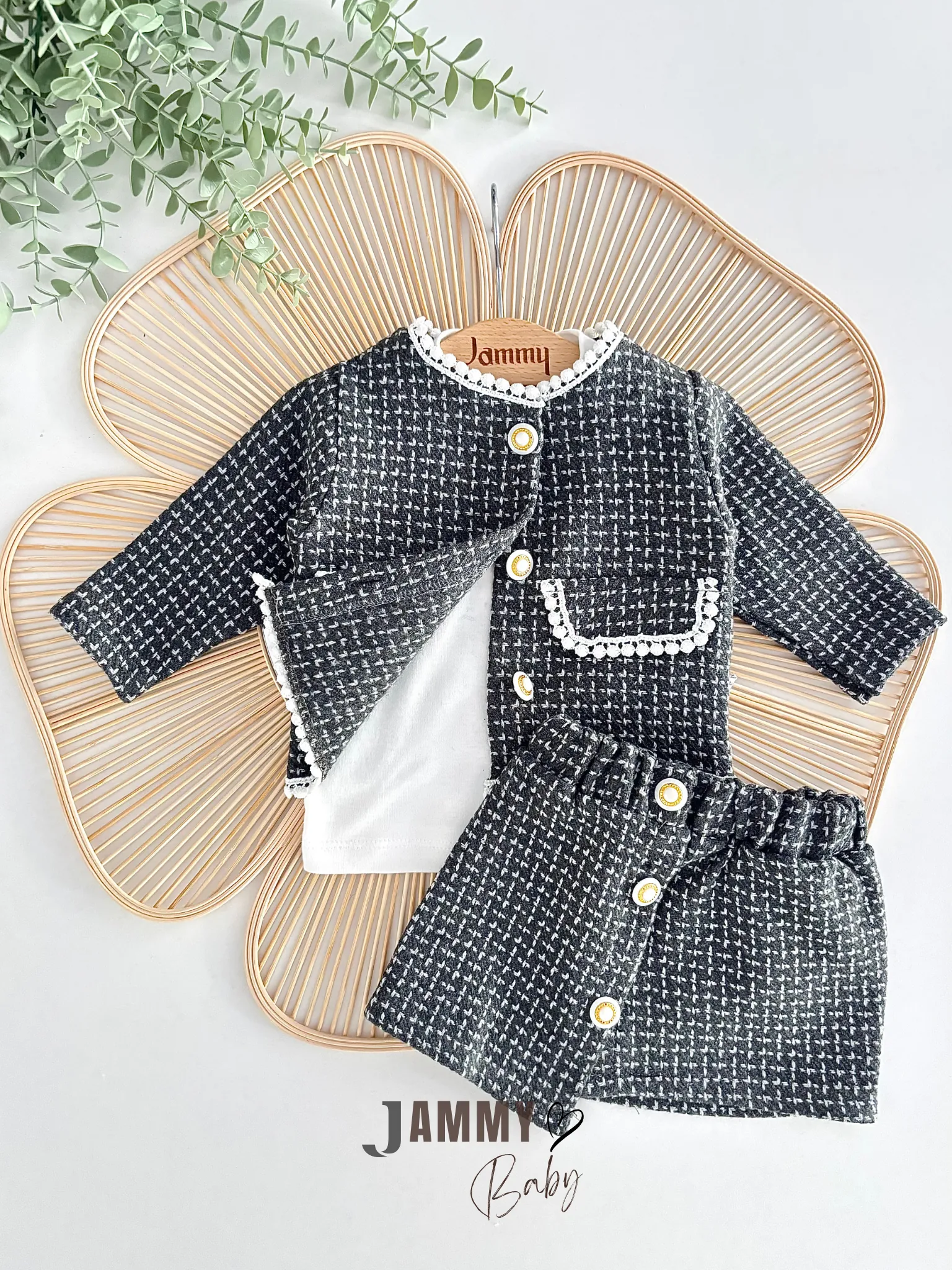 Amaris Tuvid Dokuma Etek Ceket Takım-SİYAH