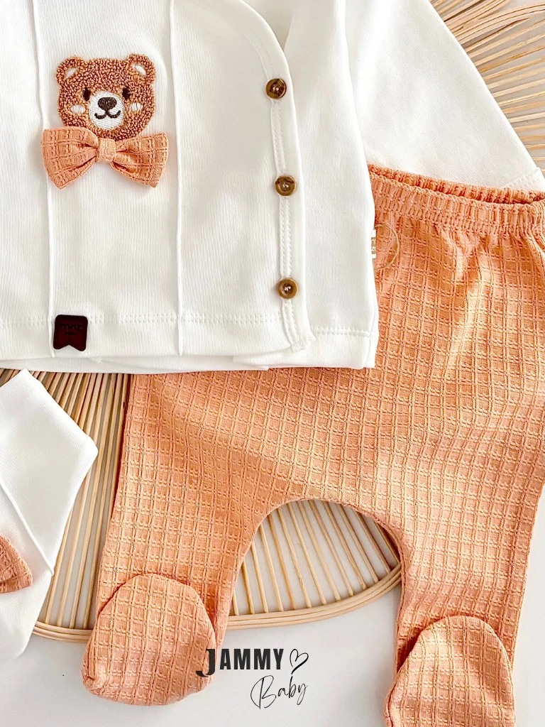 Süzene Ayıcık Kasketli 5 Parça Yenidoğan Set-TURUNCU