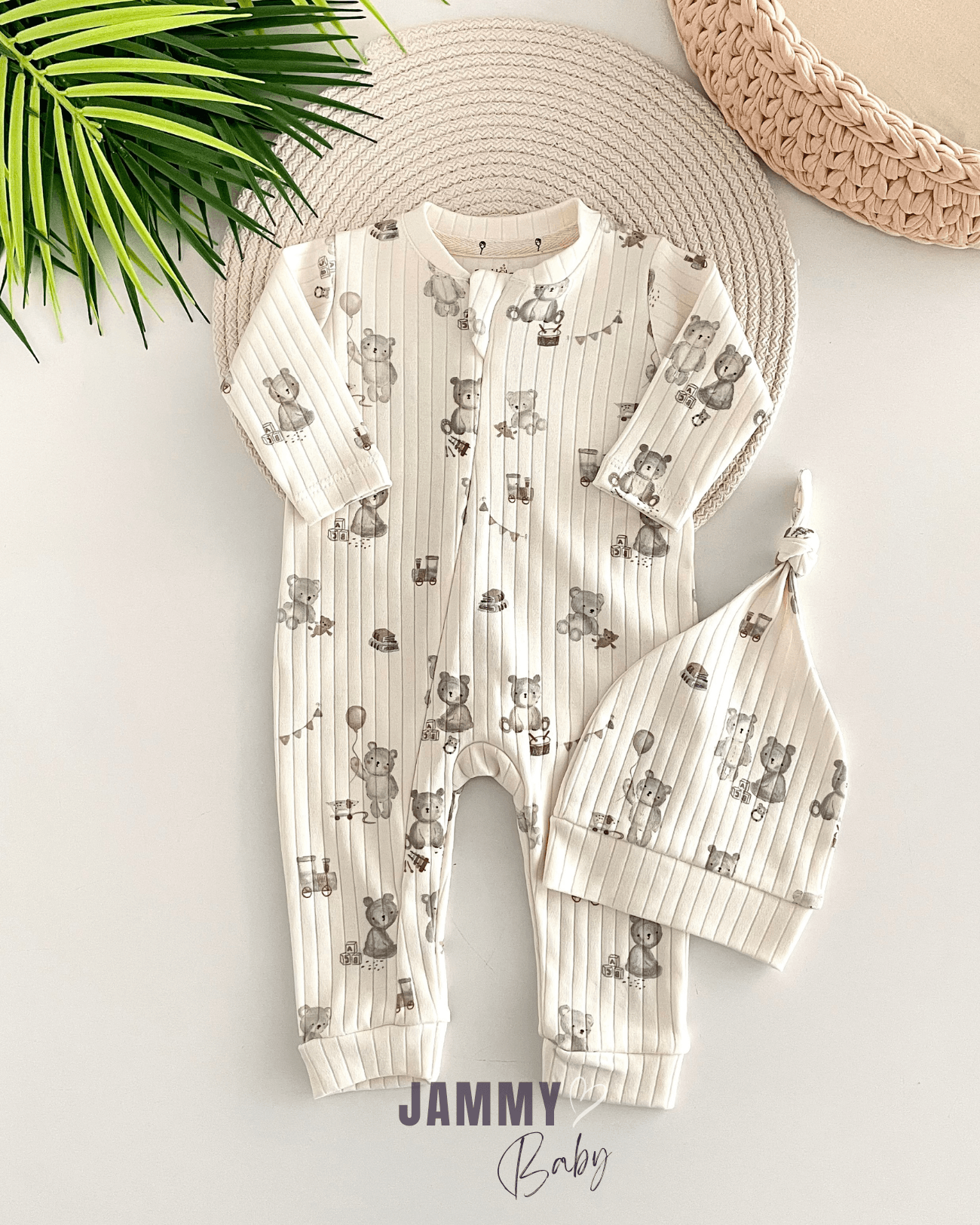 Toys Bear Kaşkorse Fermuarlı Tulum Set-EKRU