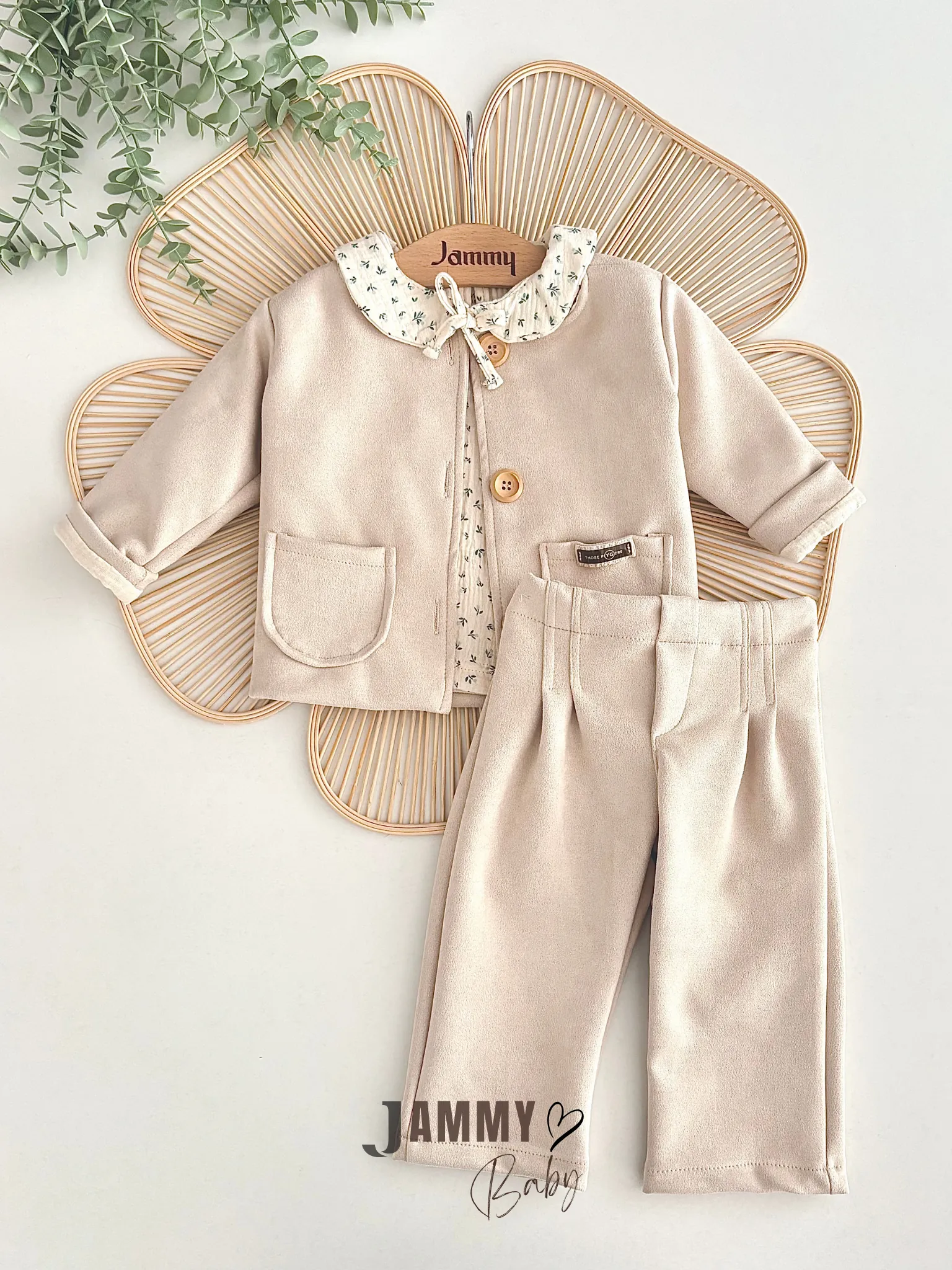 Belinda Süet Takım / Müslin Çiçekli Gömlek-BEJ