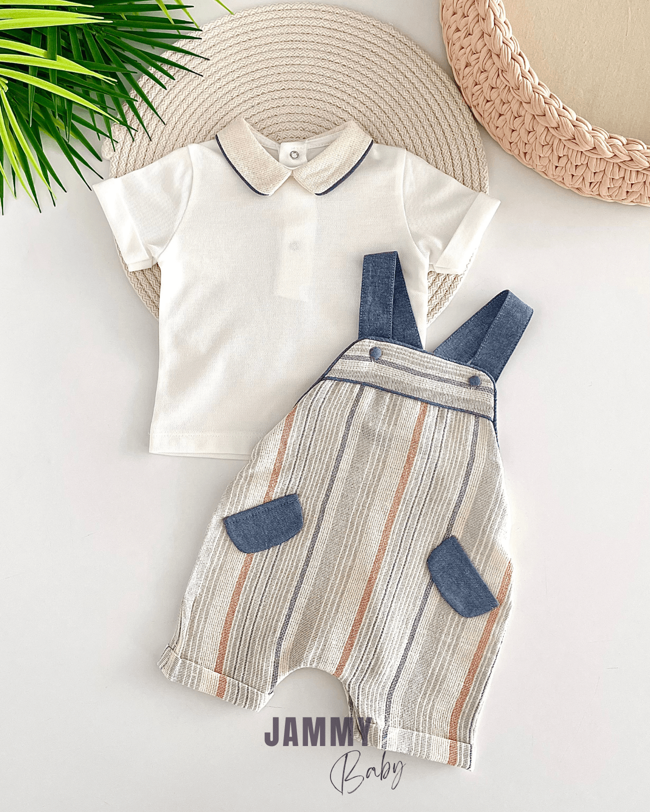 Oscar Çizgili Salopet / Body Set-KREM