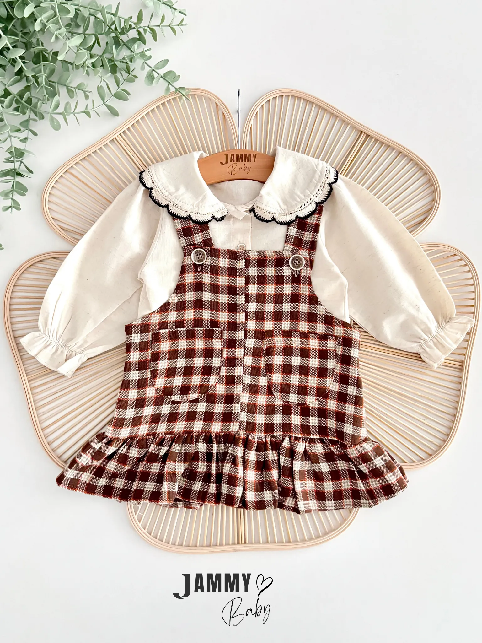 Eleanor Keten Gömlekli Ekose Desenli Jile Elbise Set-KAHVERENGİ