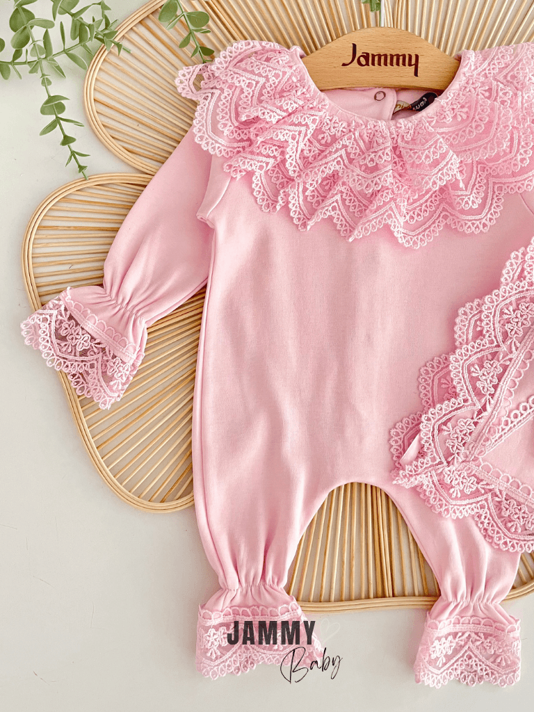Carmen Güpür Dantel Laura Şapkalı Tulum Set-PEMBE