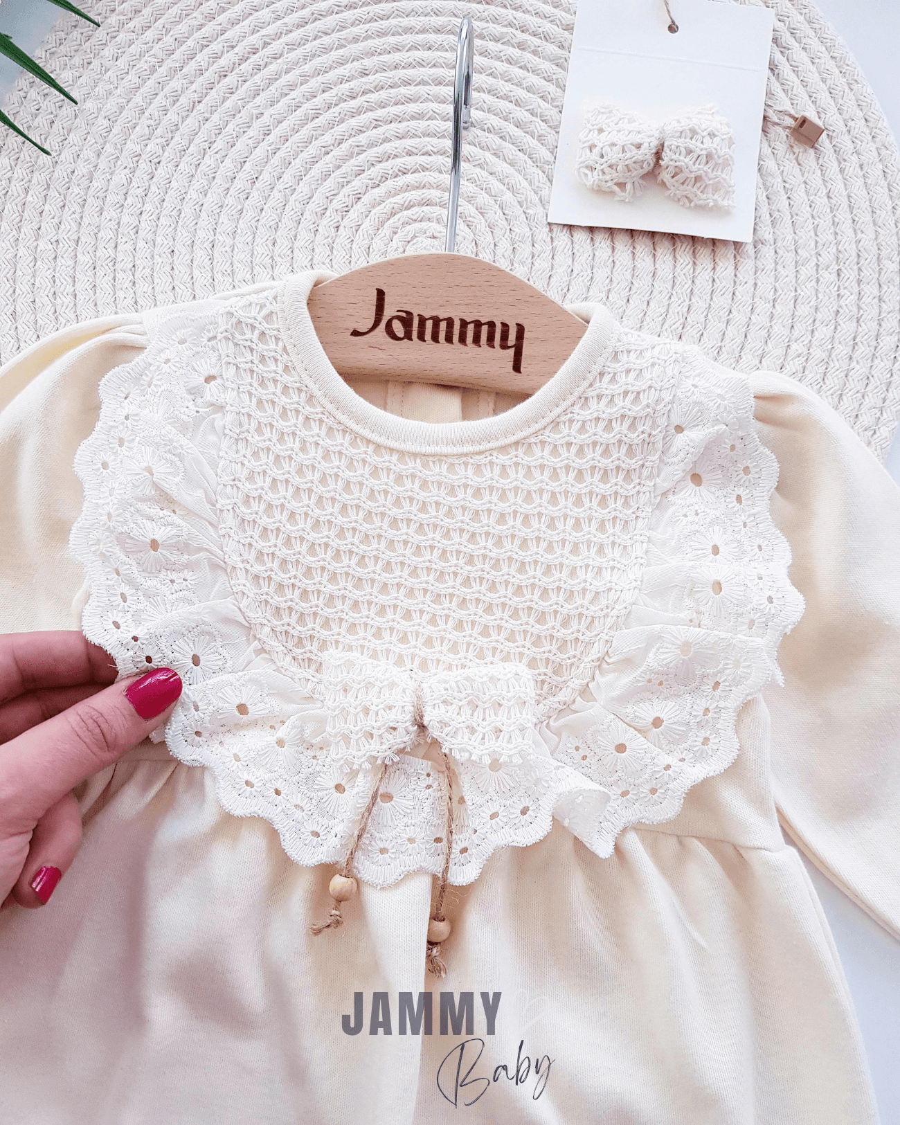 Amelia Tokalı Dantel Roba Detaylı Tulum Set-KREM