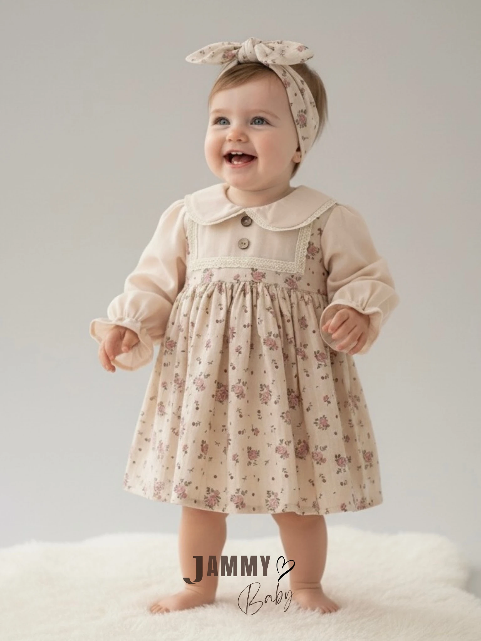 Siyana Çiçekli Astarlı Elbise - BEJ