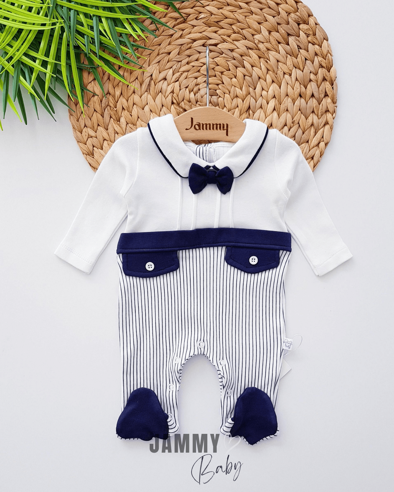 Striped Papyonlu Mevsimlik Tulum-LACİVERT