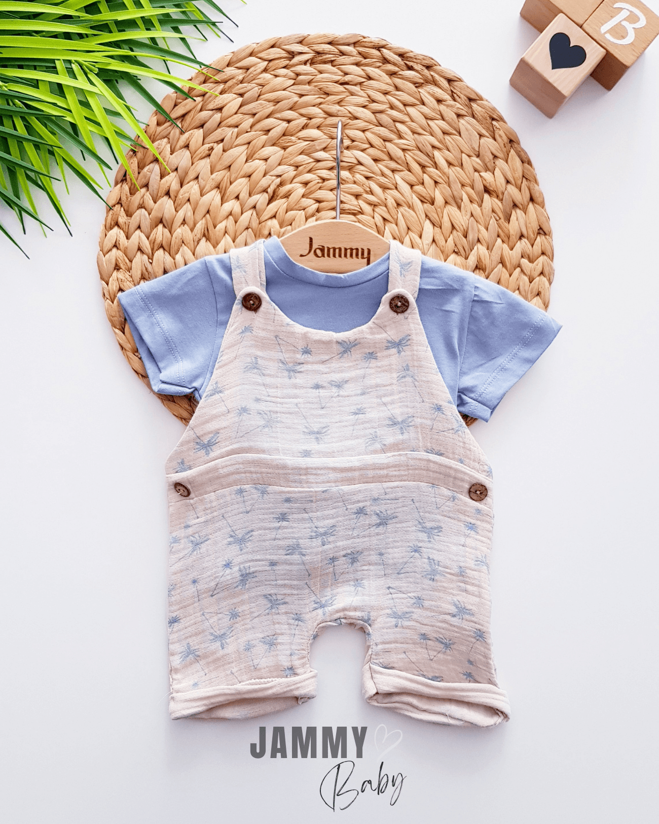 Leaf Müslin Salopet / Body Set-MAVİ