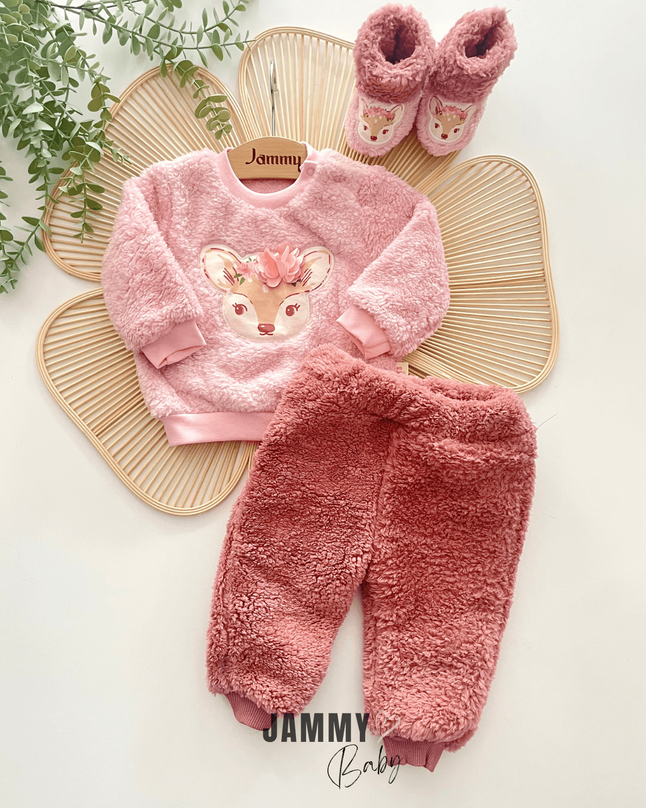 Ceylan Aplikeli Panduflu Peluş Takım-PEMBE