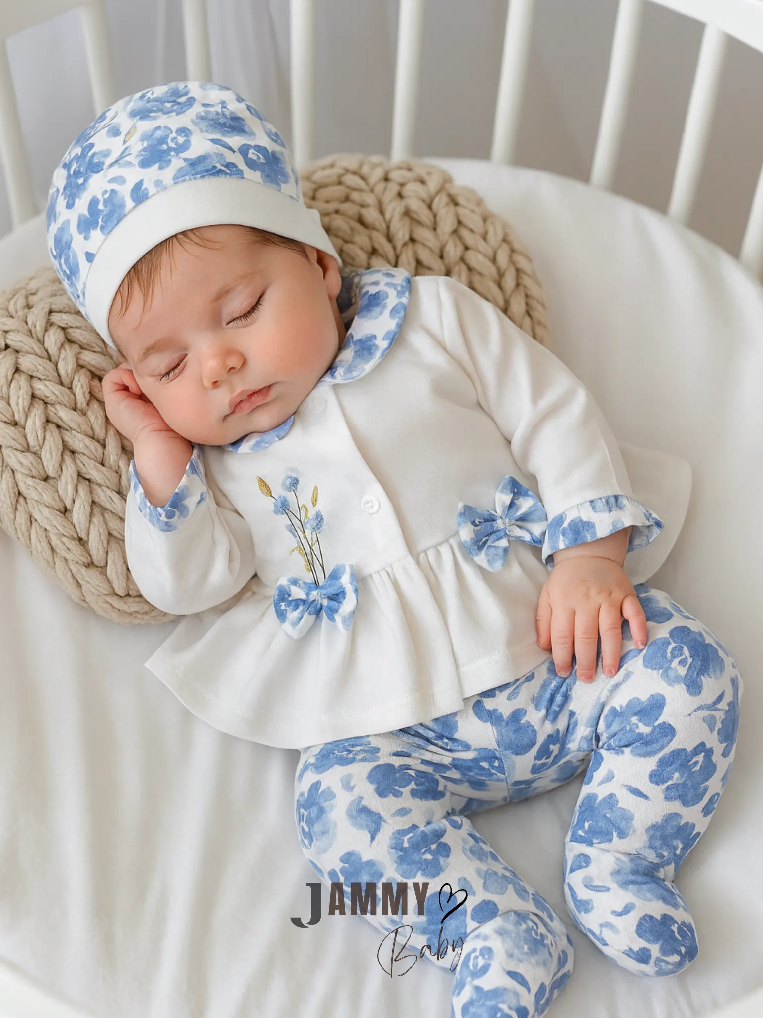 Bloom Çiçekli 5 Parça Yenidoğan Set-BEBE MAVİ