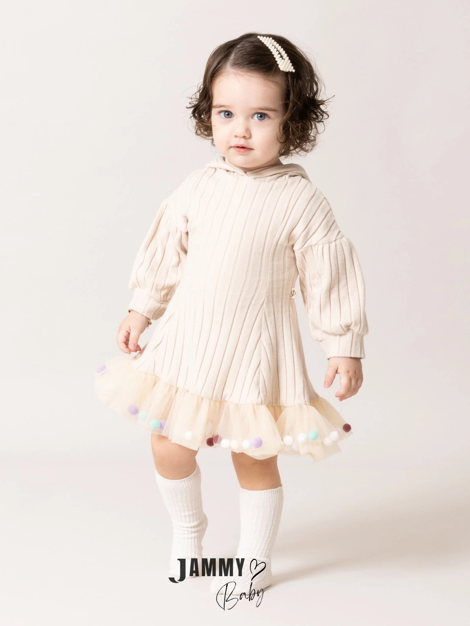 Candy Ponponlu Puffy Elbise-VANİLYA