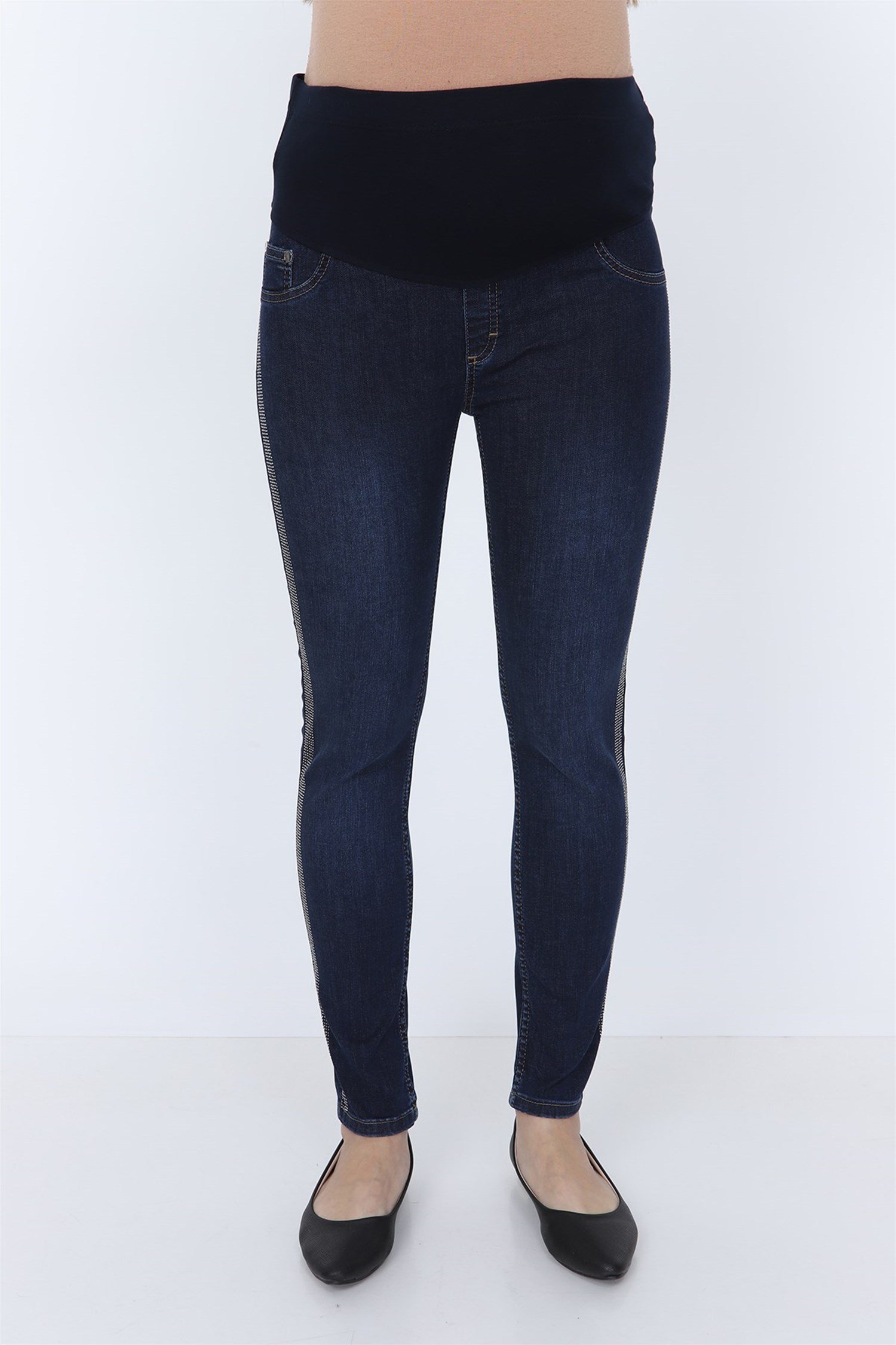 Hamile Yanları Taş Detay Kot Pantolon - LACİVERT