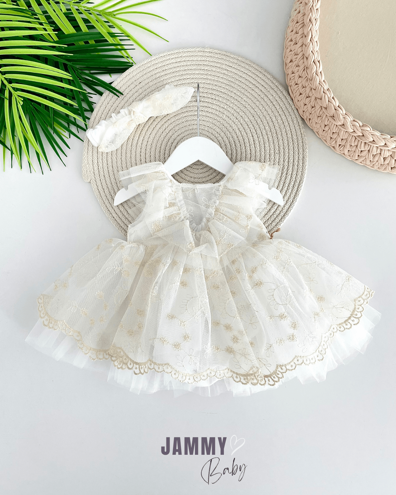 Juliet Tüllü Sırt Bağlamalı Bodysuit Elbise-KREM