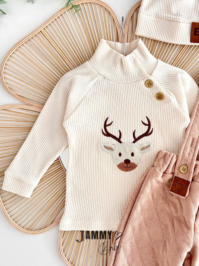Deer Kapitone Salopet / Şapka Badi Set - SÜTLÜ KAHVE