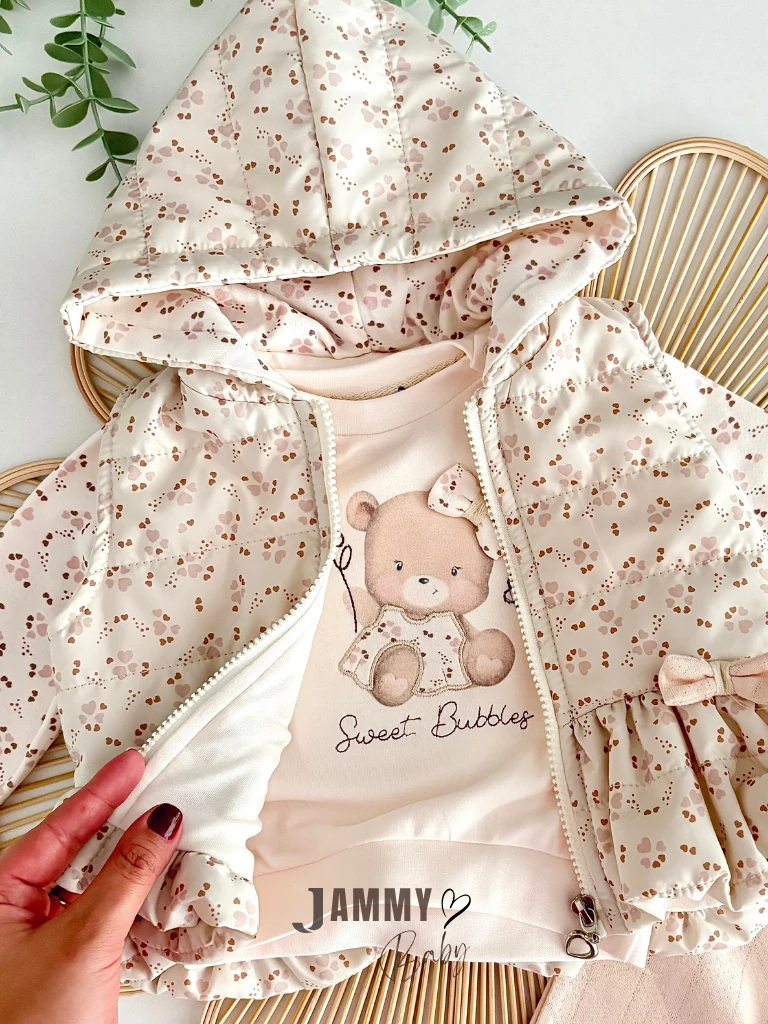 Cute Bear's Çiçek Desenli Şişme Yelekli Takım-PUDRA