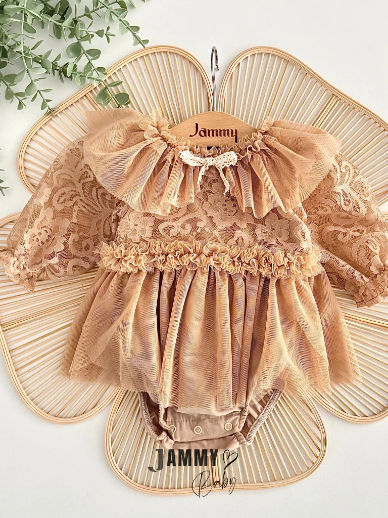 Sindirella Dantelli Özel Gün Bodysuit Romper-KAHVERENGİ