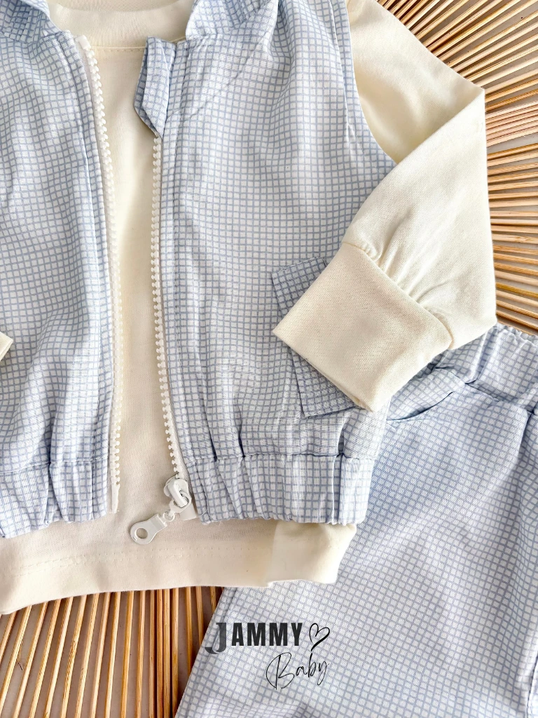 Barny Kareli Yelekli 3'lü Takım-MAVİ