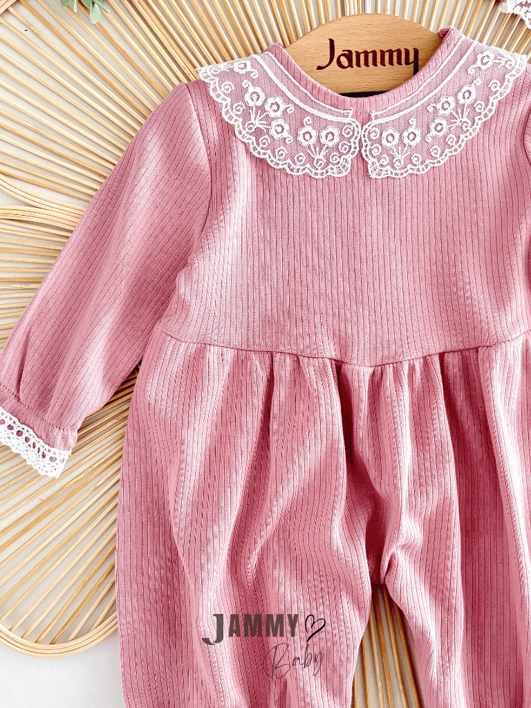 Trinetta Dantel Detay Bandanalı Kaşkorse Tulum Set-GÜL KURUSU