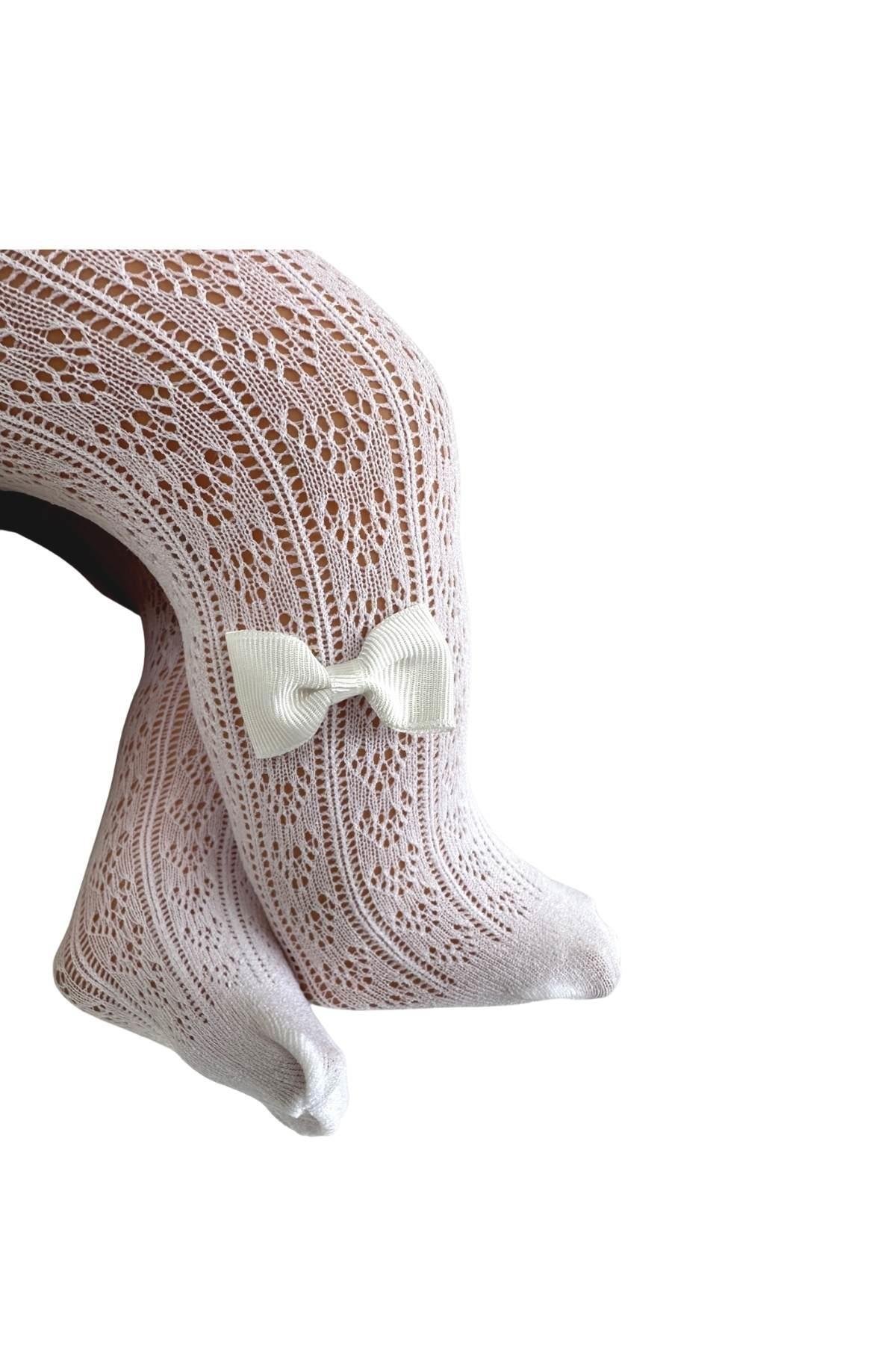 Orietta Fiyonklu File Külotlu Çorap-BEYAZ