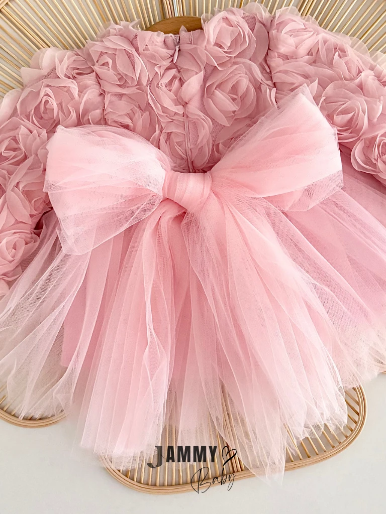 Celia Gül Detaylı Tütülü Elbise-PUDRA