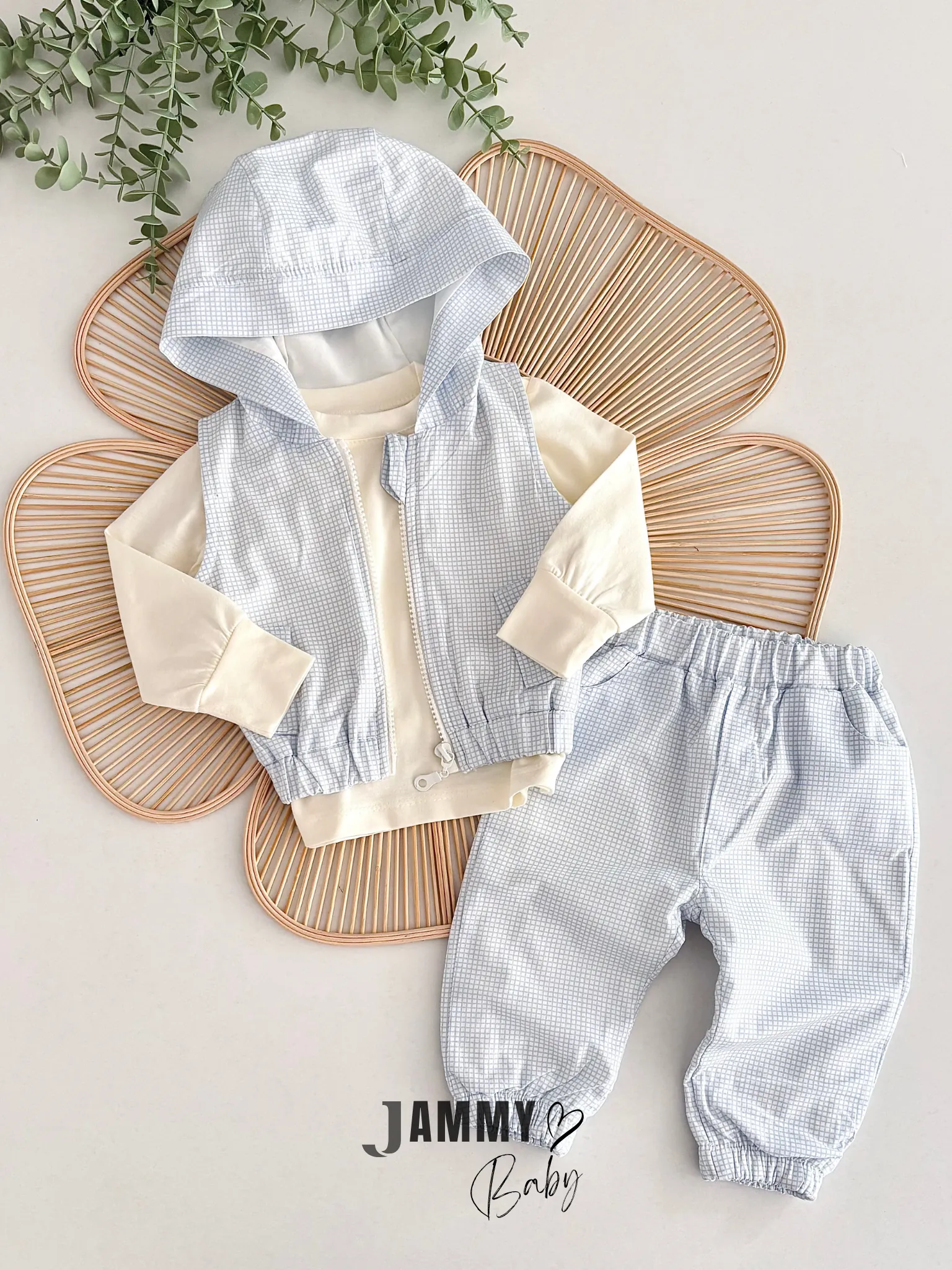 Barny Kareli Yelekli 3'lü Takım-MAVİ