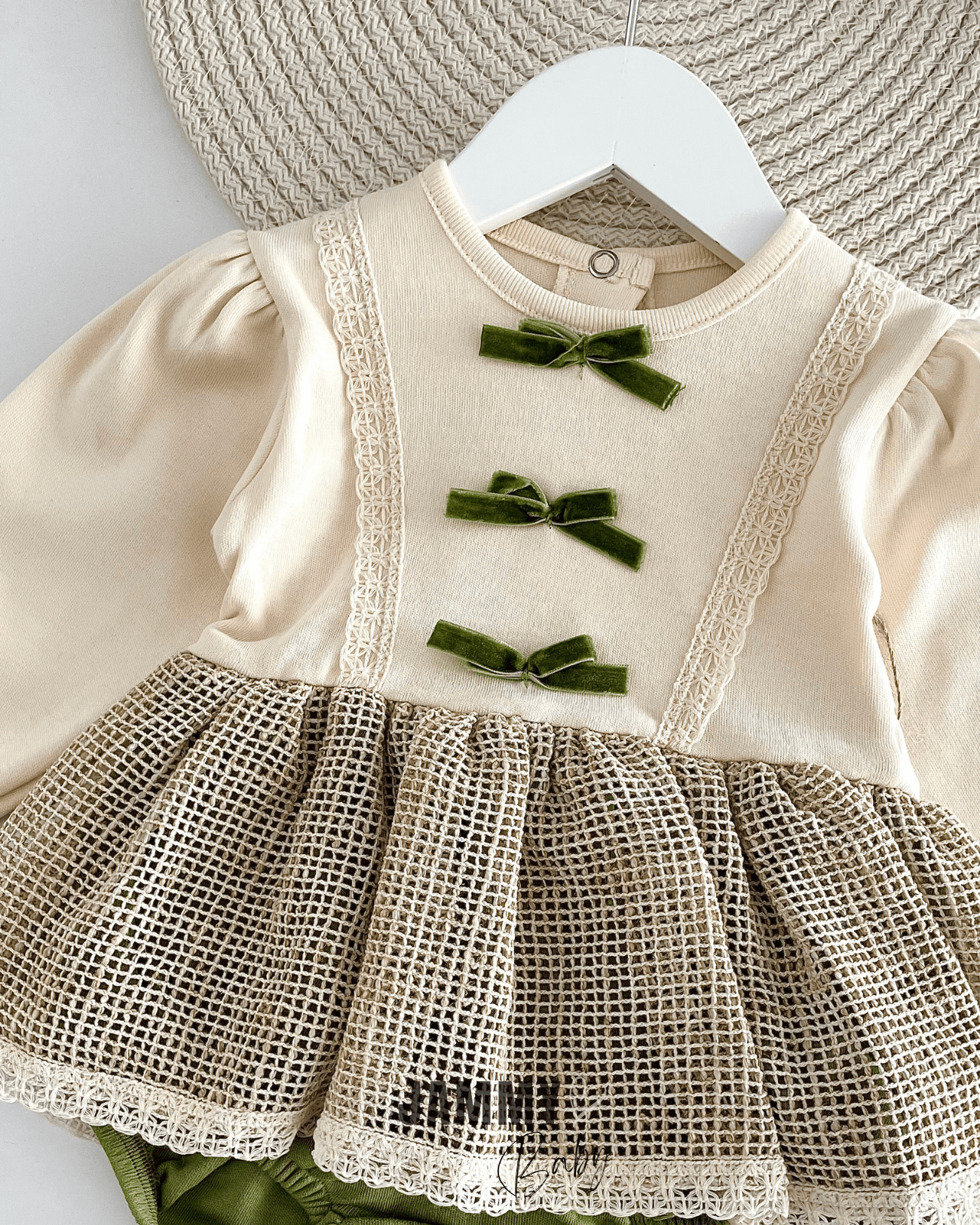 Victoria Hasır Detaylı Bandanalı Bodysuit Elbise-YEŞİL