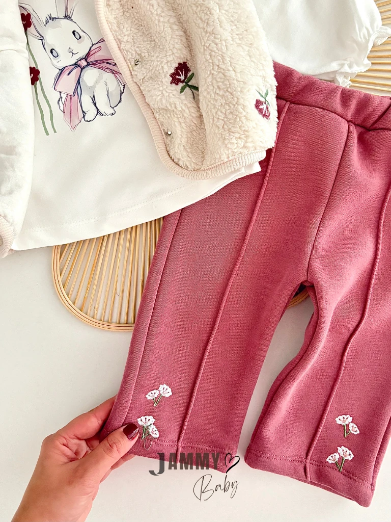 Flower Peluş Yelekli 3'lü Takım-AÇIK MÜRDÜM