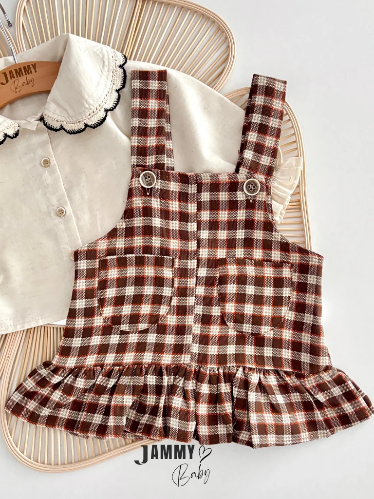 Eleanor Keten Gömlekli Ekose Desenli Jile Elbise Set-KAHVERENGİ