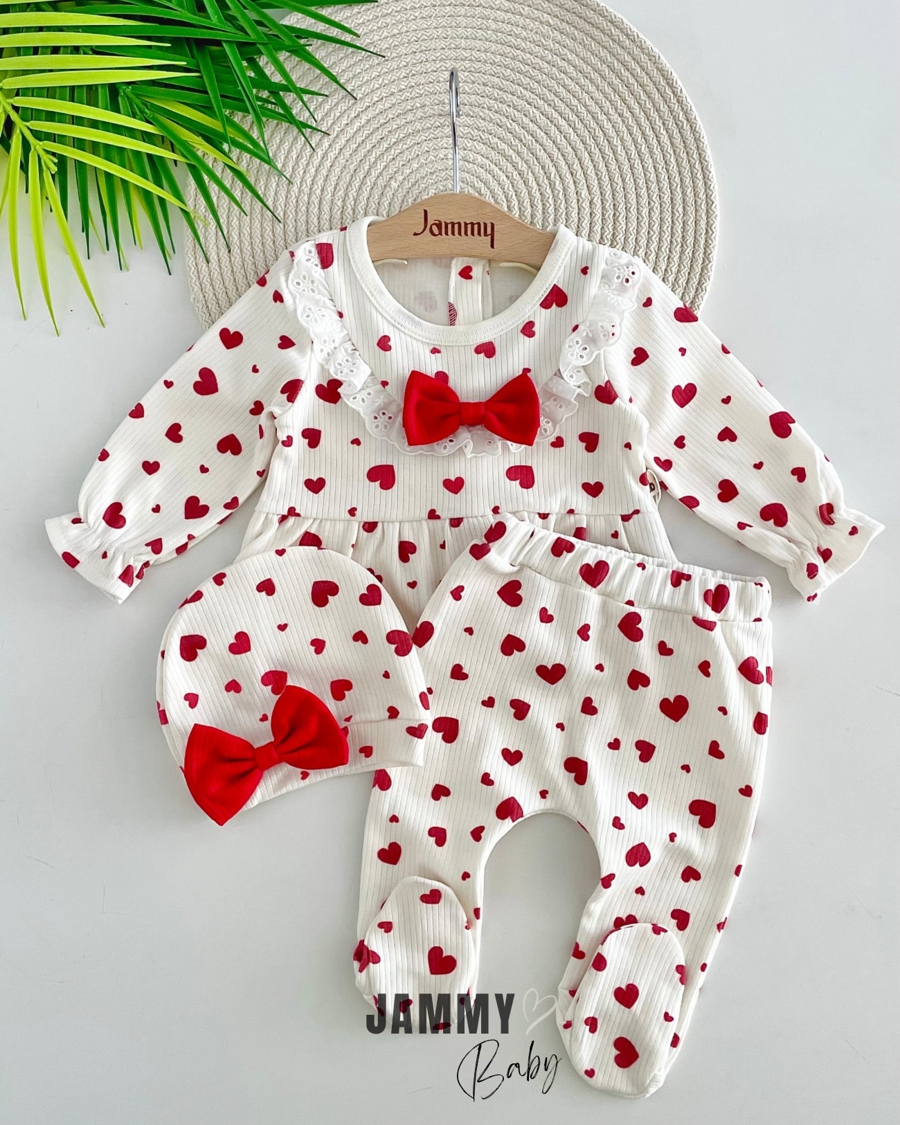 Lovely Fiyonk Şapkalı 3 Parça Takım-BEYAZ