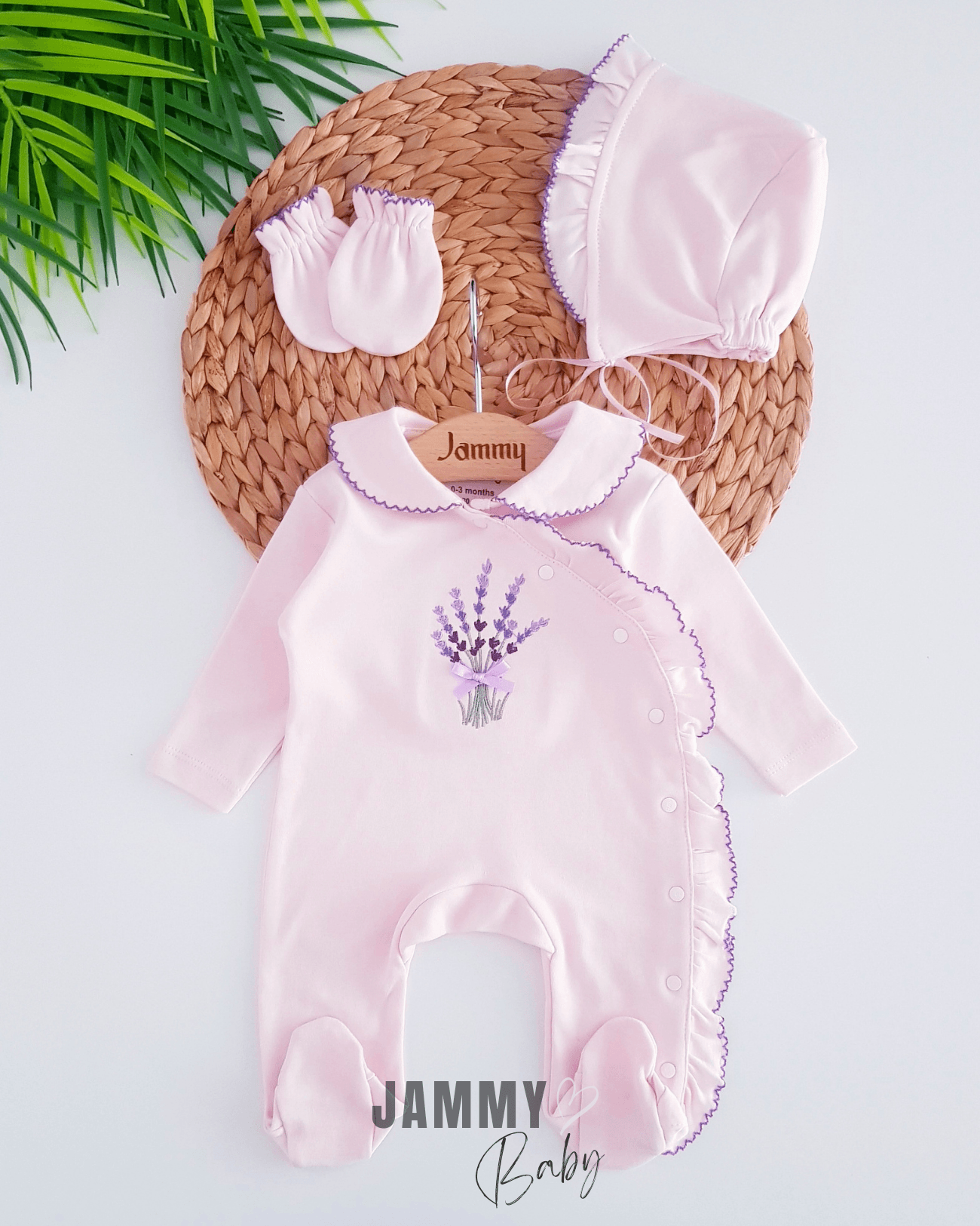 Lavanta Nakış Kroşetalı 3 Parça Tulum Set-PEMBE